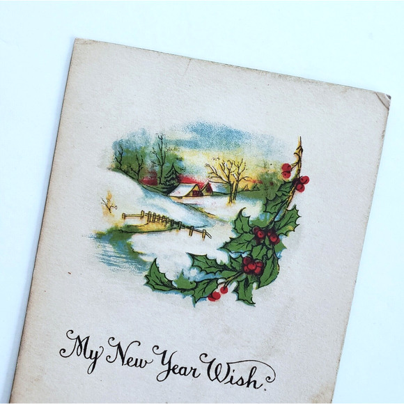Antique Postcard New Year Holiday Victorian Farm Country Snow Winter Retro 1900s - Picture 2 of 5